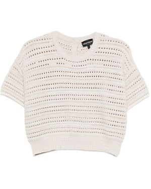 Emporio Armani Cotton Open-Knit Cardigan - White