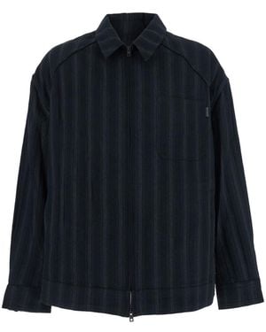 Juun.J Jacket With Classic Collar And All-Over Stirped Motif - Blue