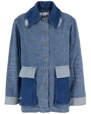 Ganni Denim Midi Jacket Patchwork - Blue