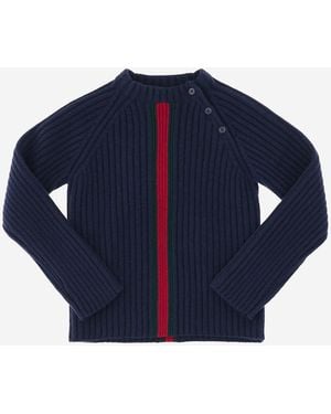 Gucci Wool Jumper With Web Detail - Blue
