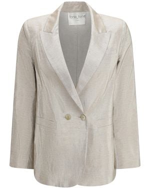 forte_forte Double-Breasted Jacket Linen And Lurex With Jewel Buttons Cotton; Linen; Polyester - Grey