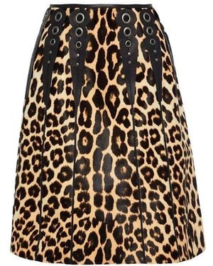 Bottega Veneta Leopard Print 100% Leather Hair Skirt - Black