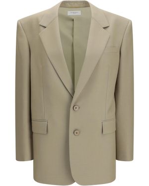 Saint Laurent Single-Breasted Jacket Wool And Silk Fleece Ovis Aries; Blazers & Vests - Natural