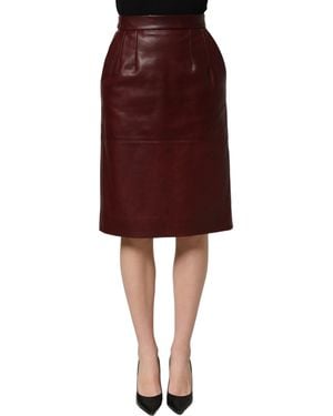 Dolce & Gabbana Leather High Waist Pencil Midi Skirt Lamb Calf - Red