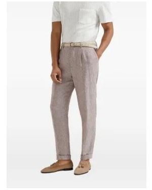 Brunello Cucinelli Light Linen Tapered Trousers - Grey