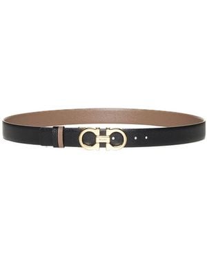 Ferragamo Caraway Seed Leather Gancini Reversible Belt - White