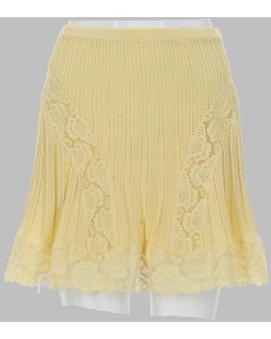 Self-Portrait Openwork Knit Mini Skirt Viscose - Yellow