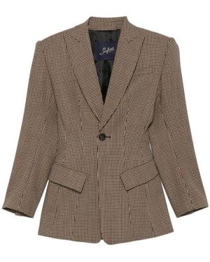 The Seafarer Houndstooth-Pattern Single-Breasted Blazer - Brown