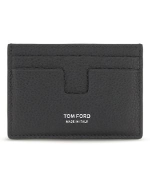 Tom Ford Leather Card Holder Calf Bos Taurus Wallet - Gray