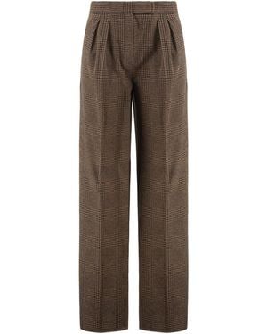 Max Mara Wool And Cotton Jersey Pants With Prince Of Wales Motif Wide-Leg Pants - Brown