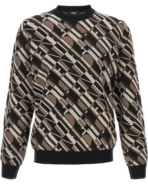 Fendi Tape Sweater Wool Sweater, Cardigans - Black
