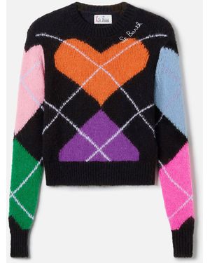 MC2 Saint Barth New Queen Crewneck Crop Jumper With Hearts __Single__ Knitwear - Black