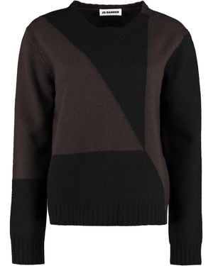 Jil Sander Crew-Neck Geometric Wool Sweater - Black