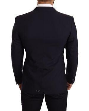 Dolce & Gabbana Navy Wool Slim Fit Martini Blazer - Blue