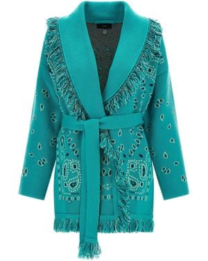 Alanui Bandana Cardigan Cashmere Linen Sweater, Cardigans - Blue