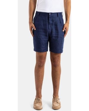 Sease Pleated Linen And Cotton Shorts Trousers - Blue