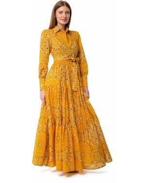 MC2 Saint Barth Ochre Jensen Cotton Long Dress With Bandana Print - Yellow