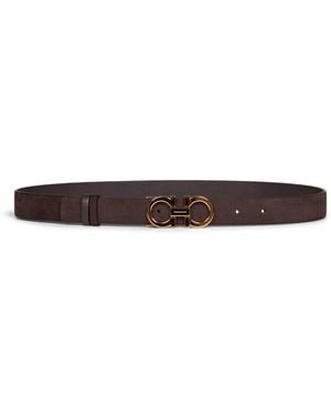Ferragamo Dark Suede Gancini Belt - White