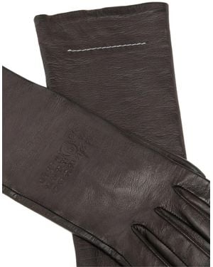 Maison Margiela Mm6 Embossed Logo Leather Gloves Accessories - Black