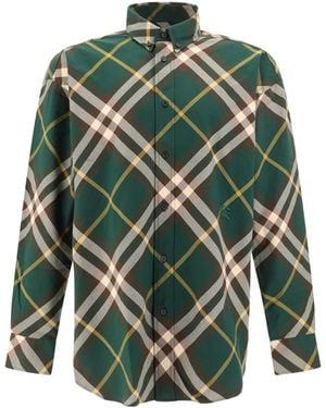 Burberry Ekd-Embroidered Check Cotton Shirt - Green