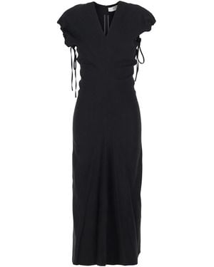 Tela Long Dress With V-Neck And Side Draping - Black