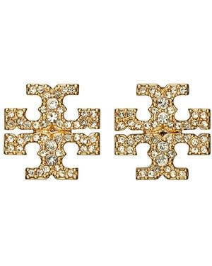Tory Burch Kira Metallic Earings With Double T Motif And Crystal Embellishments