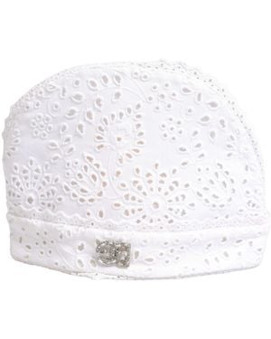 Dolce & Gabbana Cotton Embroidered Dg Crystal Headwear Hat Polyester Viscose - White