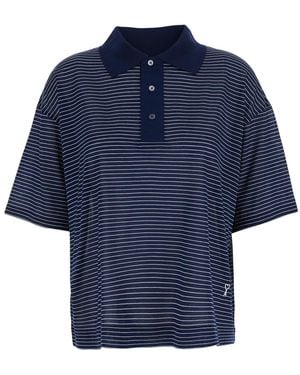 Ami Paris Polo Shirt With Striped Motif And Embroidered Ami De Coeur Logo On The Front - Blue