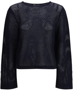 Allude Perforated Boatneck Sweater - Blue