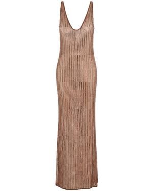 VENUJA Malibu Dress With V-Neck And All-Over Crystal Decoration - Brown