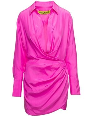 GAUGE81 'Naha' Draped Shirt Mini Hot Dress - Pink