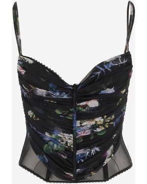 Blumarine Stretch Nylon Top With Floral Pattern - Gray