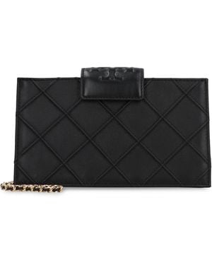 Tory Burch Wallet On Chain Fleming Leather Lamb Clutch Bags - Black