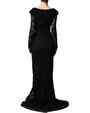 Dolce & Gabbana Lace Square Neck Longsleeve Maxi Dress Cotton Viscose Nylon - Black