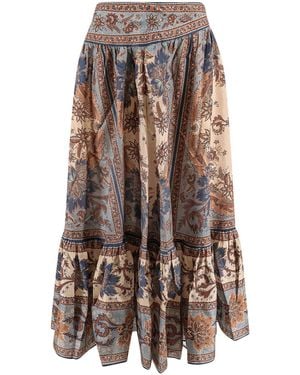Zimmermann Ascension Tiered Midi Skirt - Brown