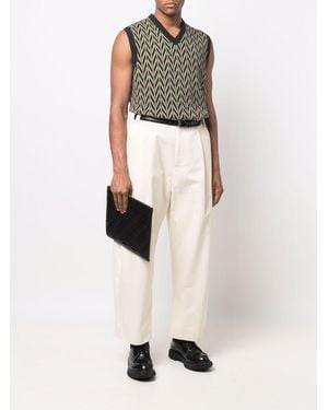 Studio Nicholson Sorte Cream Cotton Twill Trousers With Front Pleats And Wide Straight Leg - White