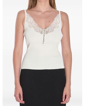 Self-Portrait Lace Trim Rib Knit Top - White