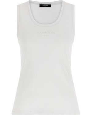 Balmain Logo Embroidery Tank Top - White