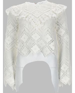 Self-Portrait Crochet Top With Lace Inserts Tops - White