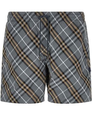 Burberry Swim Check Polyamide Bermuda, Short - Grey