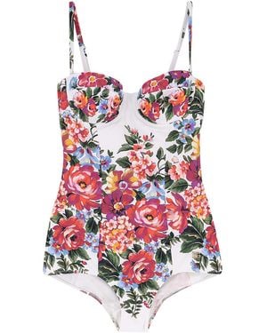 Dolce & Gabbana One-Piece Swimsuit With Floral Print - Red
