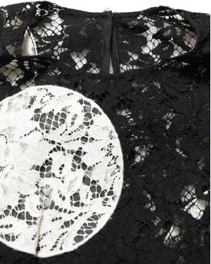 Dolce & Gabbana Floral Lace Short Sleeve Blouse Top - Black