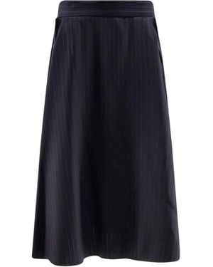 Golden Goose Striped Virgin Wool Midi Skirt - Blue