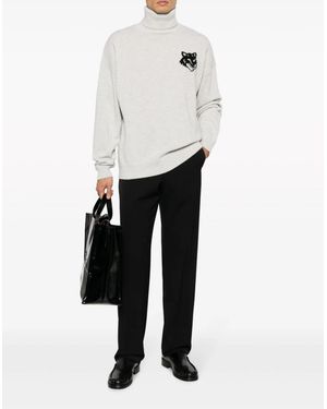 Maison Kitsuné Fox Head Intarsia Logo Turtleneck Sweater - White