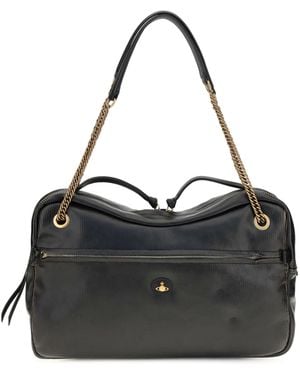 Vivienne Westwood Large Dolce Textured Leather Shoulder Bag Calf Bos Taurus - Black