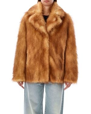 Stand Studio Plush Faux Fur Jacket With Wide Collar - Orange
