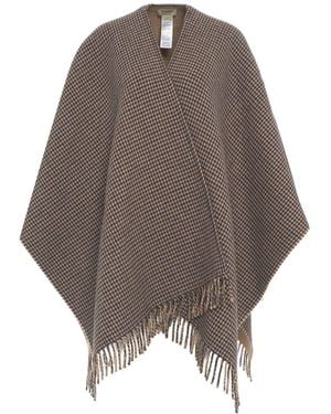 Woolrich Check-Patterned Fringed Cape - Grey