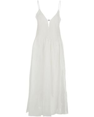 Tory Burch Long Linen-Silk Dress - White