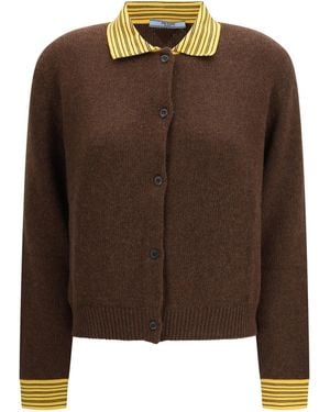 Prada Sweater With A Classic Collar And Front Button Fastening - Brown