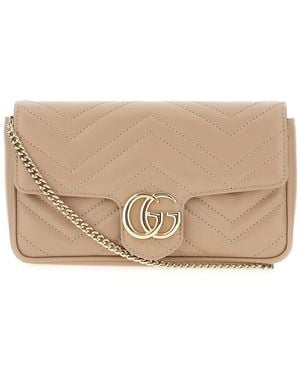Gucci Antiqued Leather Mini Gg Marmont Clutch - Natural